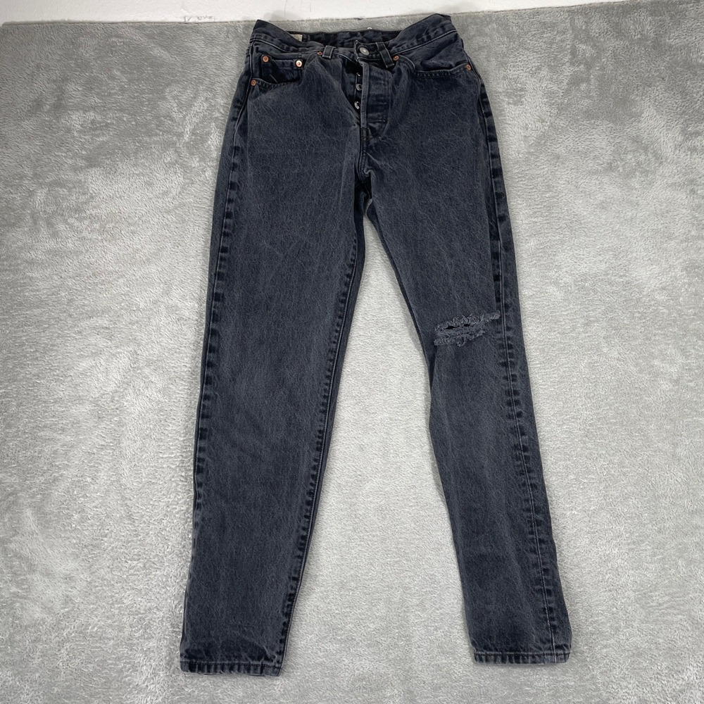 Levi's 501‎ '81 Jeans Womens 26 Black Distressed High Rise Button Fly Mom Jeans
